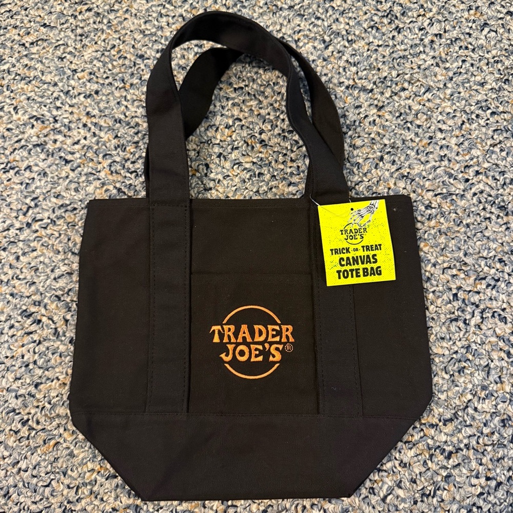NWT TRADER JOES Halloween Mini canvas Tote Bag Black